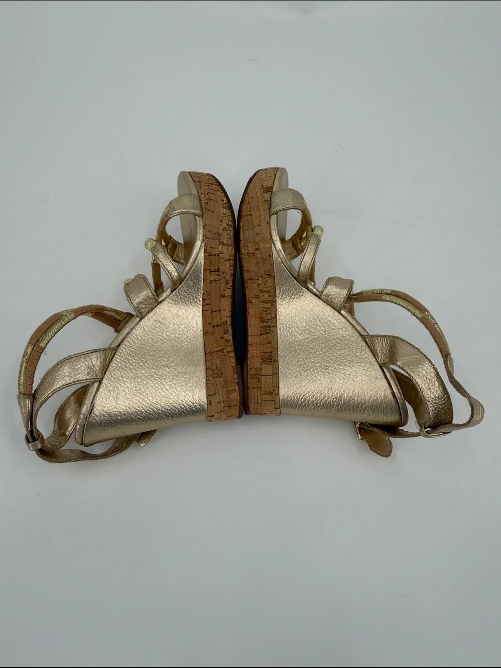 Juicy Couture Metallic Gold Cork Wedge Sandals - Women's Strappy Wedges